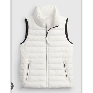 GAP Womens S Tall Puffer Vest White Cozy Recycled Gorpcore Full Zip